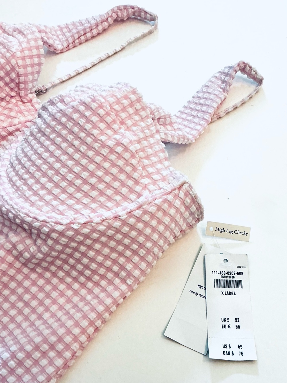 ABERCROMBIE & FITCH Pink Gingham Sweetheart Neckline OnePiece Swimsuit Sz XL NWT - Picture 4 of 11